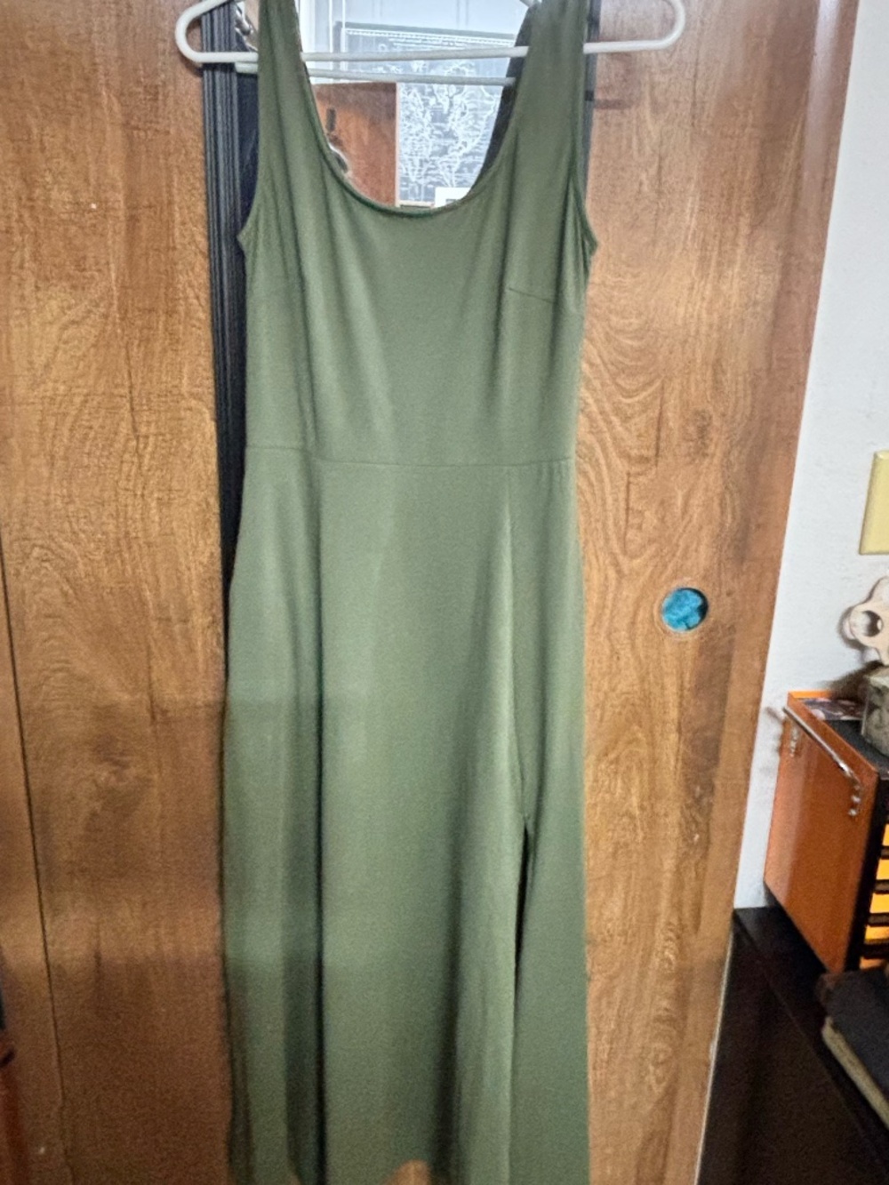 NWT Olive Green Sleeveless Midi Dress Side Slit Soft Stretch - Small & Large